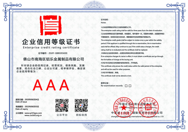 台州企业信用等级证书